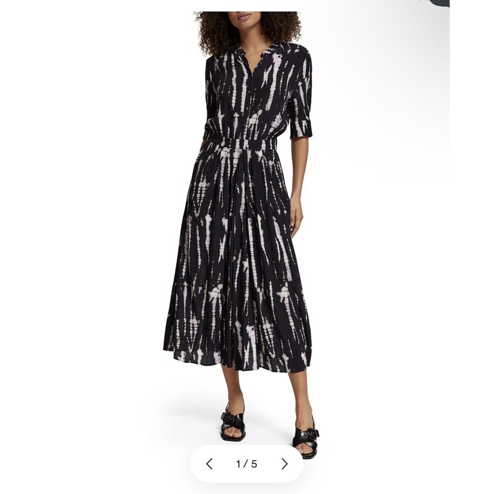 SCOTCH & SODA Tie Dye Print Dress Elbow Sleeve Midi Shirtdress Sz 8 Purple White
